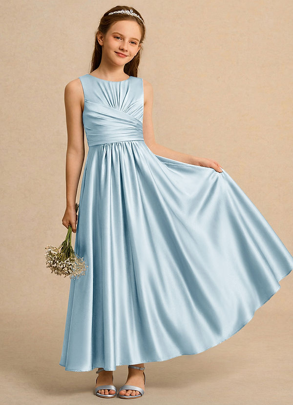 Azazie Ducky Girls Formal Flower Girl Dresses Sky Blue A-Line Pleated Stretch Satin Dress image1