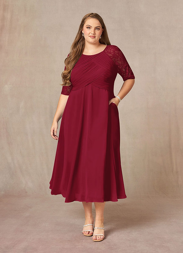 Azazie Dorothea Mother of the Brides Dresses Burgundy A-Line Scoop lace Chiffon Dress image1