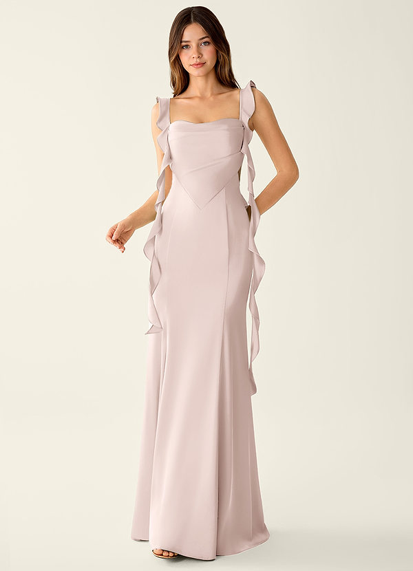 Alessia Belle Poederroze Satijnen galajurk met vetersluiting op de rug image1