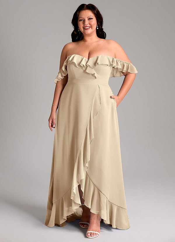 Azazie Lyra Brautjungfernkleider Wandelbar A-Linie Cabrio Chiffon Kleid Champagner image1
