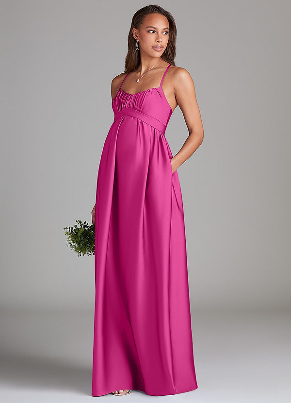 Azazie Llana Abiti da damigella premaman Abito A-Line Con Tasche Raso Elasticizzato Floor-Length image1