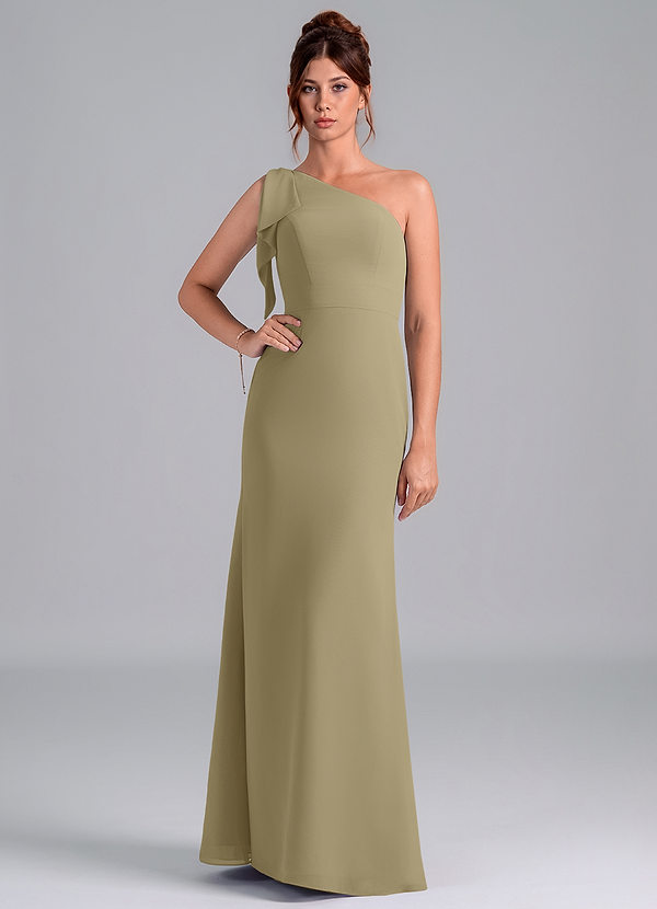 Azazie Rinna Bridesmaid Dresses Moss Green Mermaid One Shoulder Chiffon Dress image1