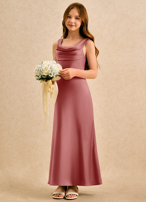 Azazie Raspberry Girls Formal Vestidos de Niña de Flores Vestido de Rosa Antigua de Satén Elástico de Corte en A con Plisado image1