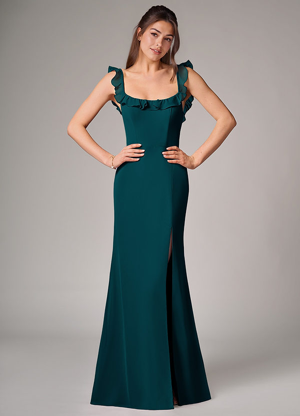 Azazie Callie Robes Demoiselle d'honneur Robe Sirène Convertible en Mousseline de soie Fente Latérale Vert Pin image1