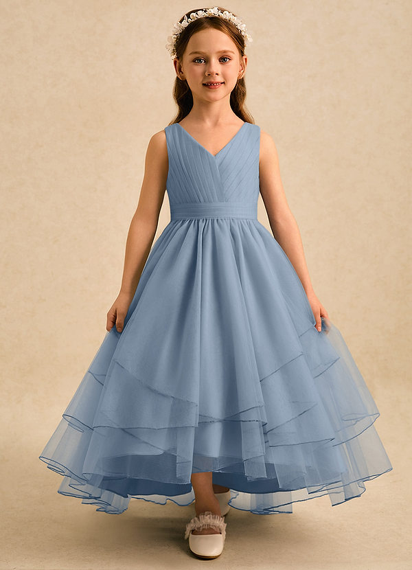 Azazie Seraphina Sukienki dla dziewczynek sypiących kwiaty Linia A Pofałdowany Tiul Długość herbaty Sukienka image1