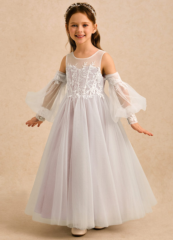 Azazie Liora Vestidos de Niña de Flores Vestido de Pétalo De Rosa de Tul de Corte Princesa con Encaje image1