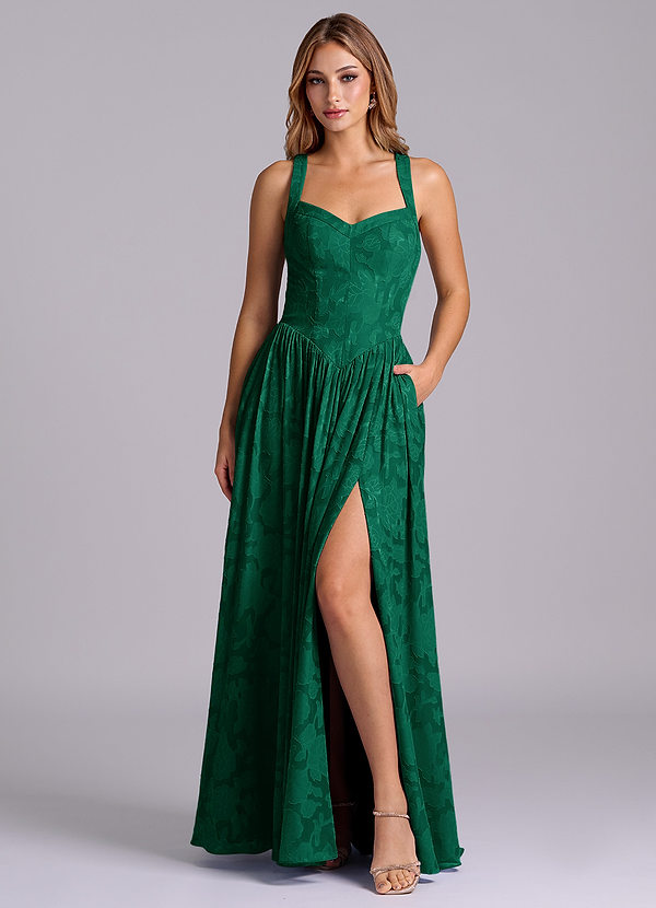 Azazie Francis Bruidsmeisjes Jurken Jurk van Bloemen Burn-out met A-Lijn Korset Smaragd image1