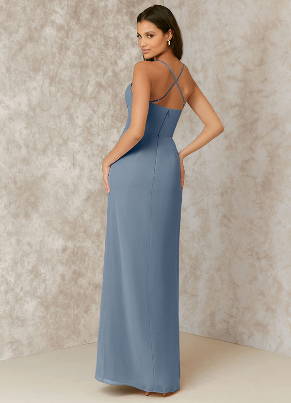 back Cowl Ruffle Chiffon Column Dress