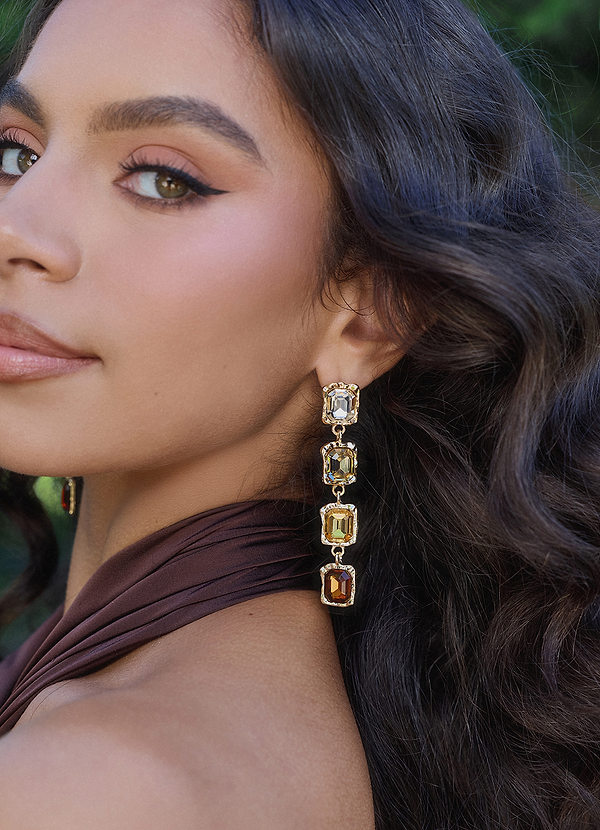 front Multi-Gemstone Molten Bezel Drop Earrings