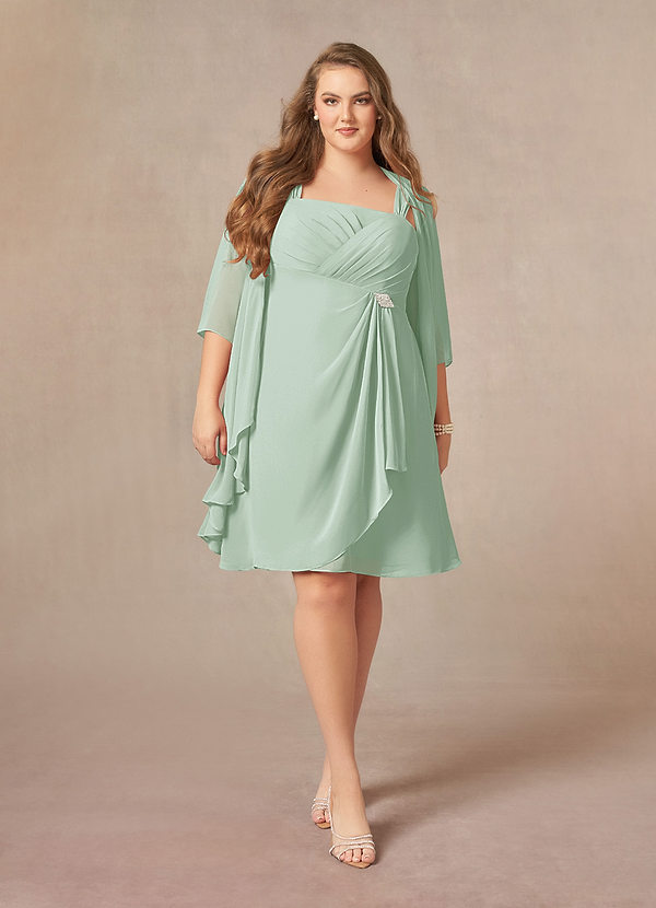 Azazie Olivia Mother of the Brides Dresses Agave A-Line Square Neckline Pleated Chiffon Dress image1