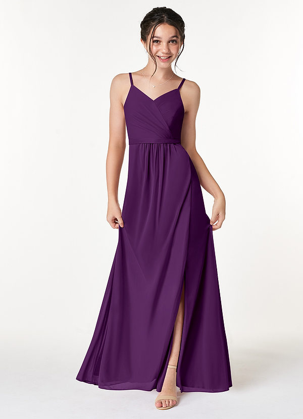 Azazie Luxy Junior Grape Pleated Mesh Dress image1