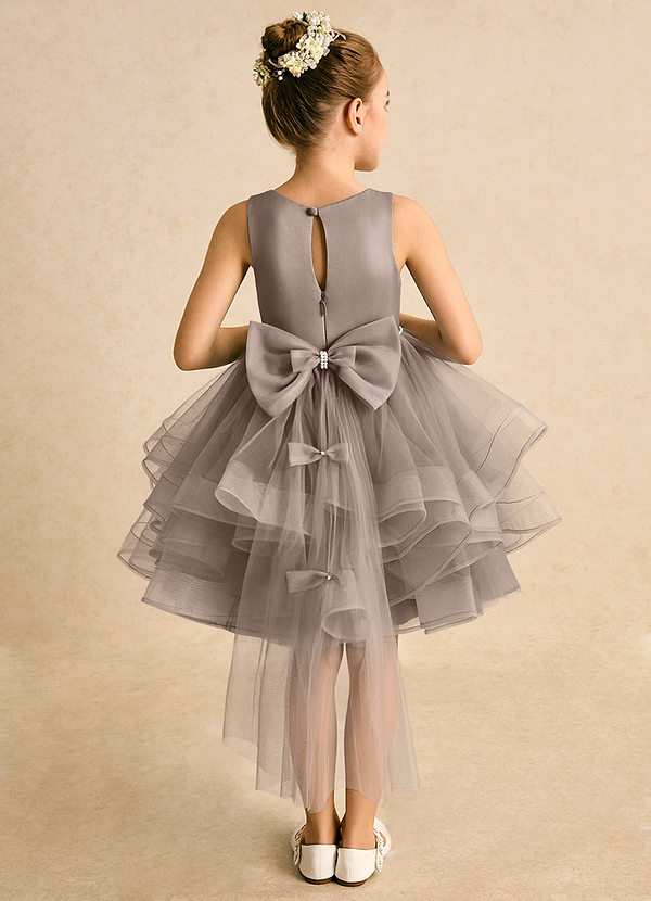 Azazie Tinie Blumenkinder Kleider Ballkleid Schleifen Tüll Kleid Taupe image1