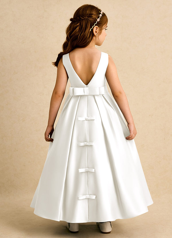 Azazie Mapel Vestidos de Niña de Flores Vestido de Marfil de Satin Mate de Princesa con Plisado image1