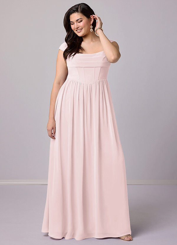 Barbie ♥ Azazie Bridesmaid Dresses Blushing Pink A-Line Corset Chiffon Dress image1