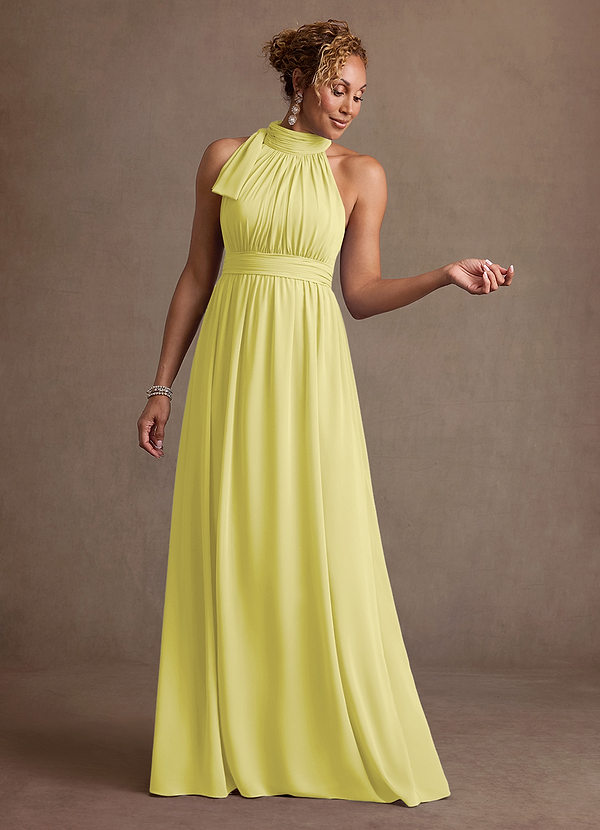 Azazie Antoinette Vestidos de Madre de la Novia Vestido de Sorbete De Limón de Gasa de Corte en A con Plisado image1
