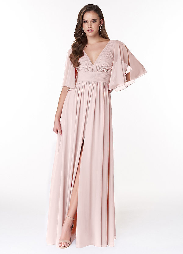 Azazie Temeka Bridesmaid Dresses Blushing Pink A-Line Ruched Chiffon Dress image1