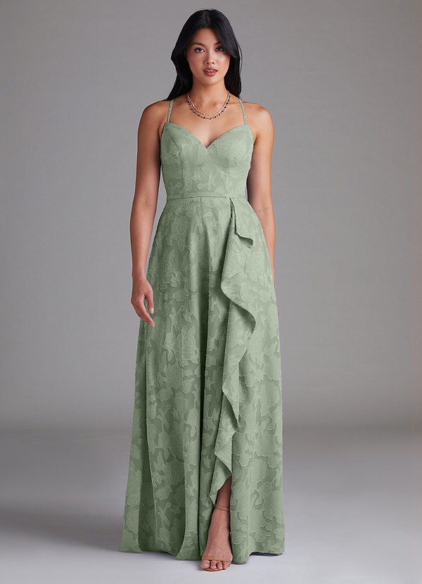 Azazie Naeem Brautjungfernkleider A-Linie Herzausschnitt Blumen-Burnout Kleid Agave image1