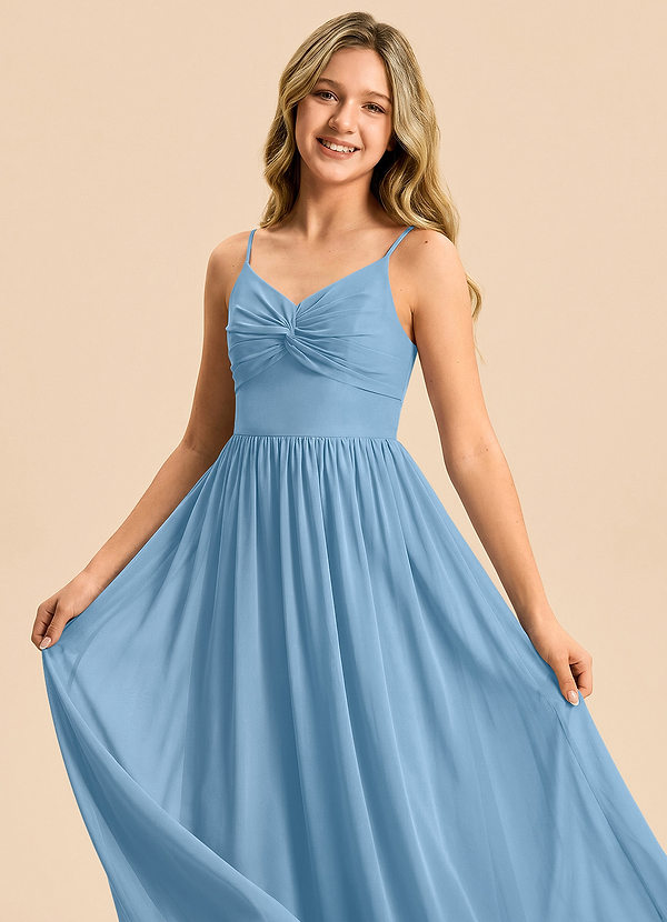 Azazie Zeya Junior Steel Blue A-Line Chiffon Dress image1