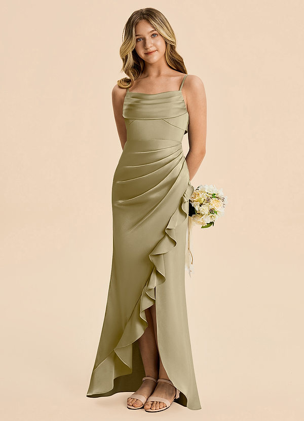 Azazie Mia Junior Meerjungfrau-Linie Plissee Stretch-Satin Kleid Moosgrün image1