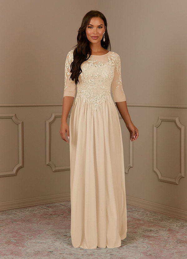 Azazie Harriet Mother of the Brides Dresses Champagne A-Line Scoop lace Mesh Dress image1