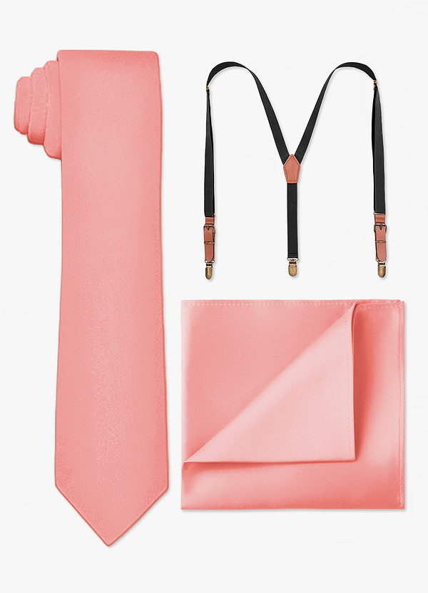 front Matching Skinny Tie & Pocket Square & Suspenders Set