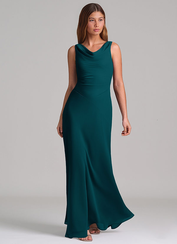 Azazie Nerine Brudtärneklänningar Klä av A-Linje i Chiffong Plisserad Tallgrön image1