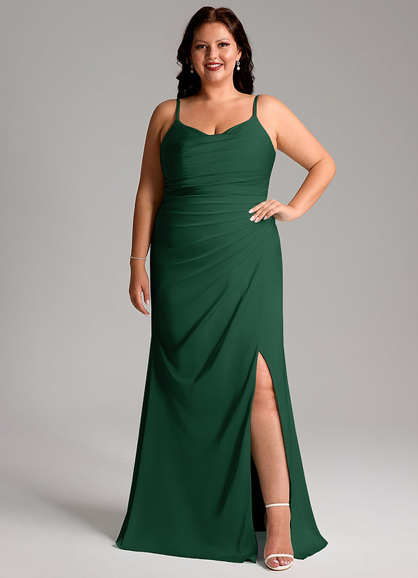 Azazie Deandra Bridesmaid Dresses Dark Green Mermaid Pleated Stretch Satin Dress image1