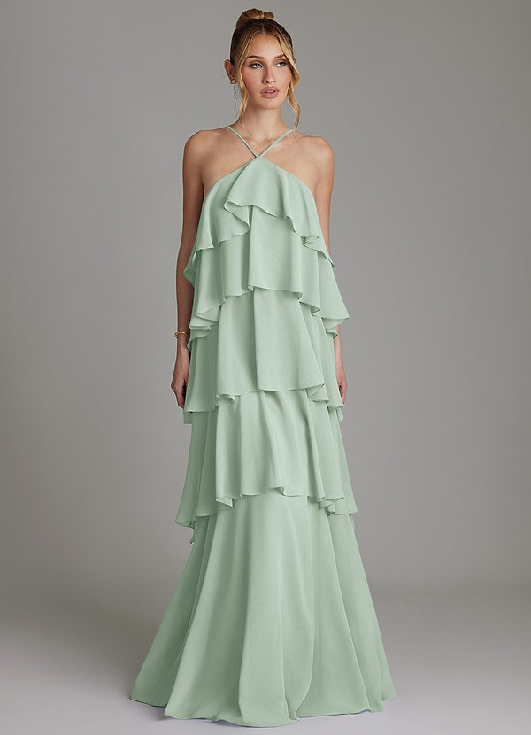 Azazie Deena Bridesmaid Dresses Agave A-Line Ruched Chiffon Dress image1
