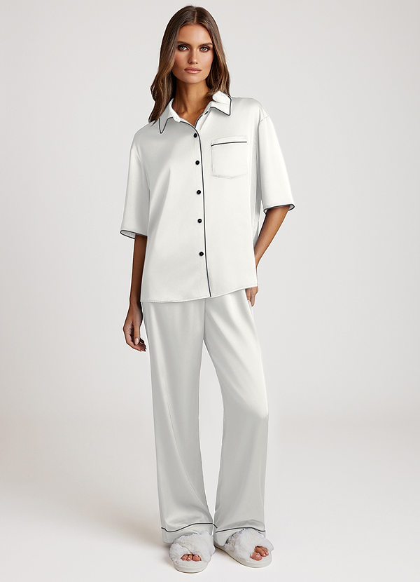 front Blanco Conjunto de pijama con ribete en contraste