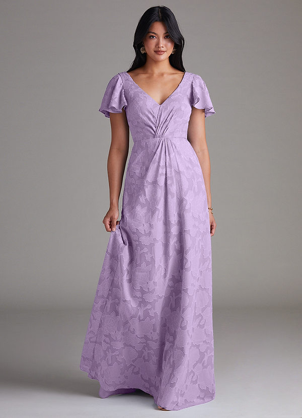 Azazie Soren Bridesmaid Dresses Lilac A-Line Pleated Floral Burnout Dress image1