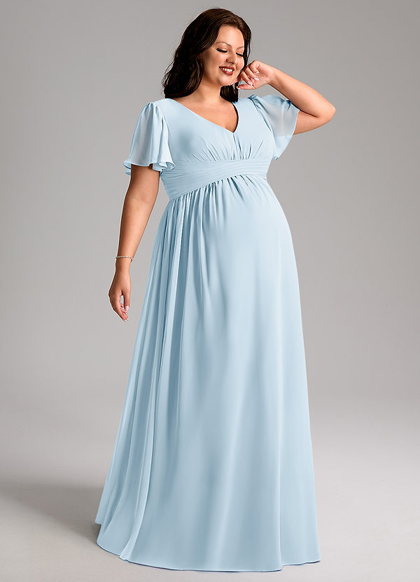 Azazie Verna Maternity Bridesmaid Dresses A-Line V-Neck Ruched Chiffon Floor-Length Dress image1