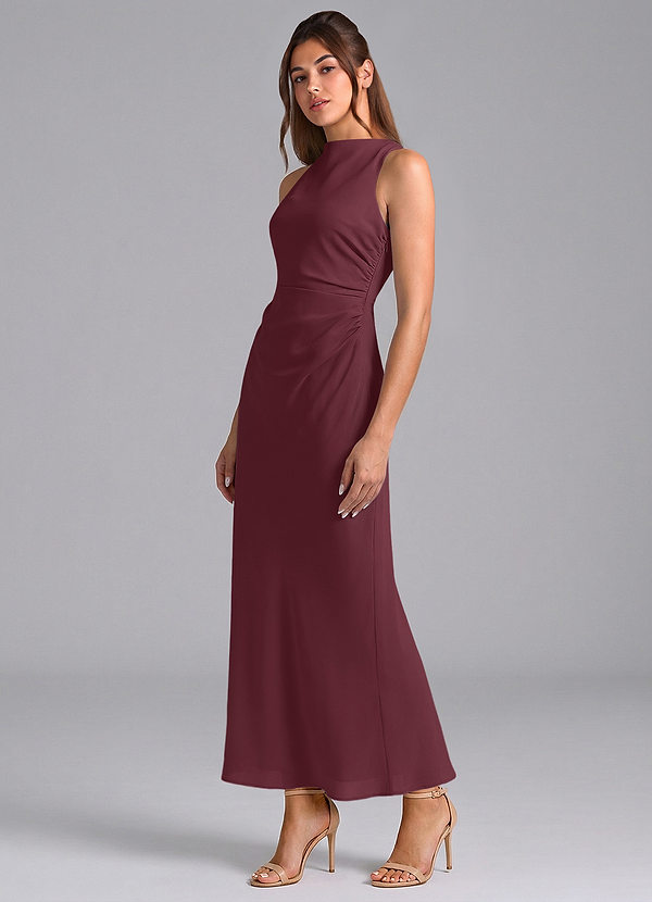 Azazie Evadne Bridesmaid Dresses Cabernet Sheath Pleated Chiffon Dress image1