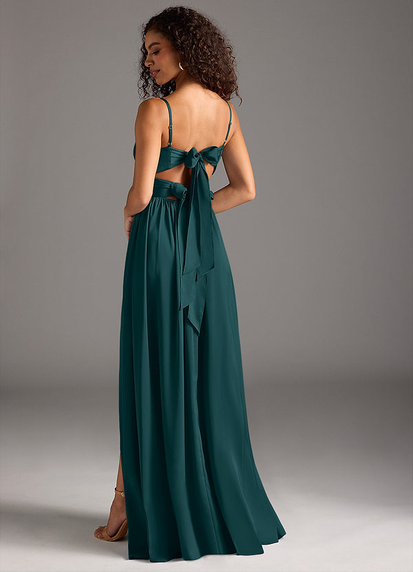 Azazie Zeya Bridesmaid Dresses Pine A-Line Pleated Stretch Satin Dress image1