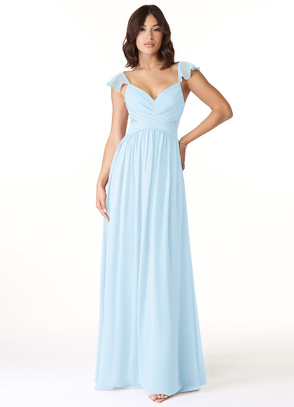 Azazie Lissa Bridesmaid Dresses Sky Blue A-Line Lace Chiffon Dress image1