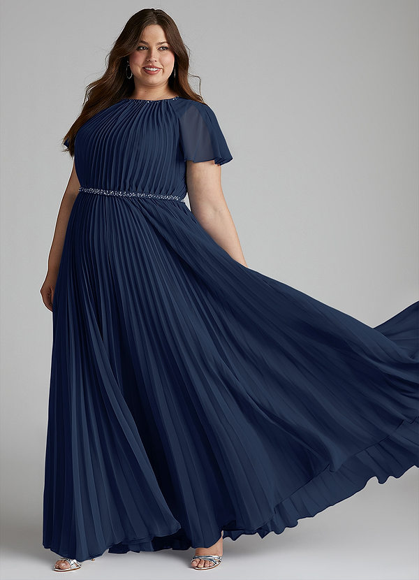 Azazie Kara Schlichte Brautjungfernkleider A-Linie Plissee Chiffon Bodenlänge Kleid image1