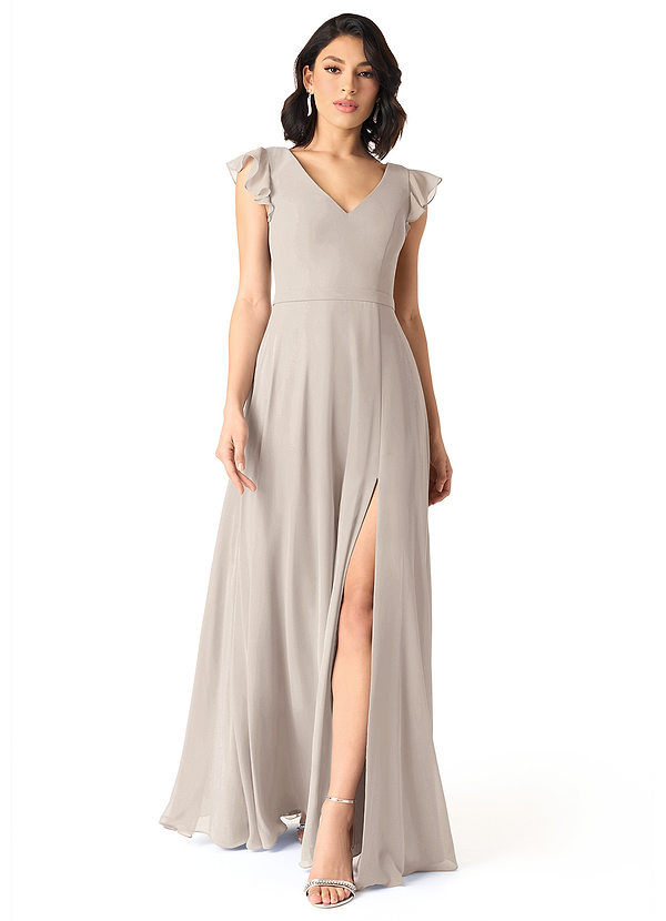 Azazie Claudine Bridesmaid Dresses Frost A-Line Flutter Sleeve Chiffon Dress image1