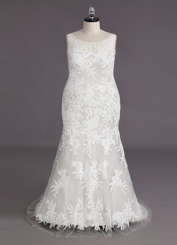 Azazie Judith Robe de Mariée Robe Sirène en Tulle Paillettes Blanc De Diamant image1