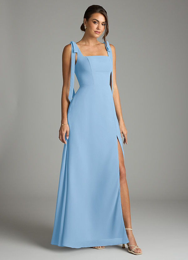 Azazie Debra Bridesmaid Dresses Powder Blue A-Line with Pockets Chiffon Convertible Dress image1