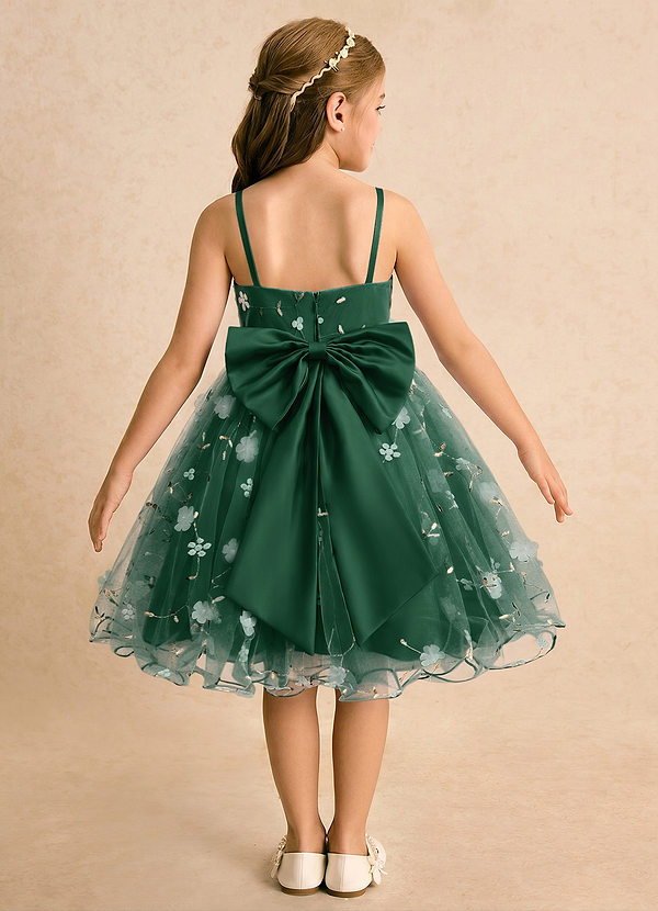 Azazie Junebug Flower Girl Dresses Dark Green Ball-Gown Spaghetti Strap Tulle Dress image1