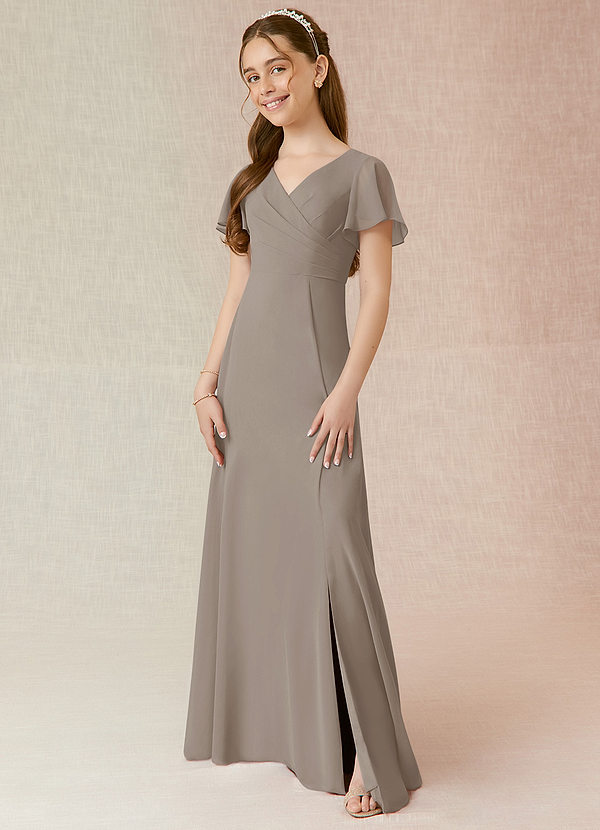 Azazie Induh A-Line Ruched Chiffon Floor-Length Junior Bridesmaid Dress image1