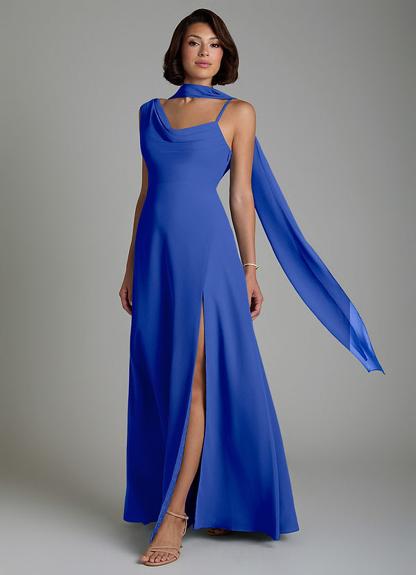 Azazie True Bridesmaid Dresses Royal Blue A-Line Pleated Chiffon Dress image1
