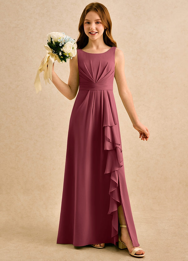 Azazie Chibi Girls Formal Abiti da Damigella Bambina Abito A-Line in Chiffon Plissettato Merlot image1