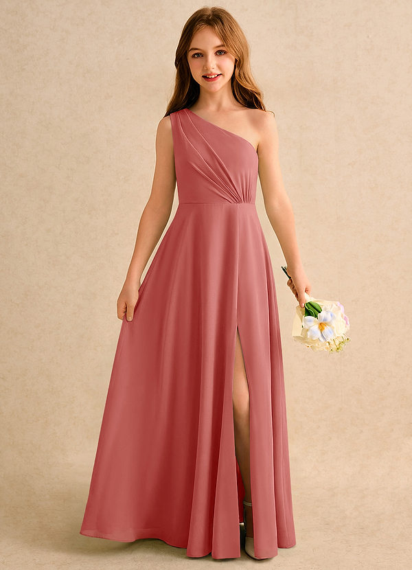 Azazie Puddles Junior Formal Klänningar för brudeflicka Klä A-Line i Chiffong Ena axeln image1