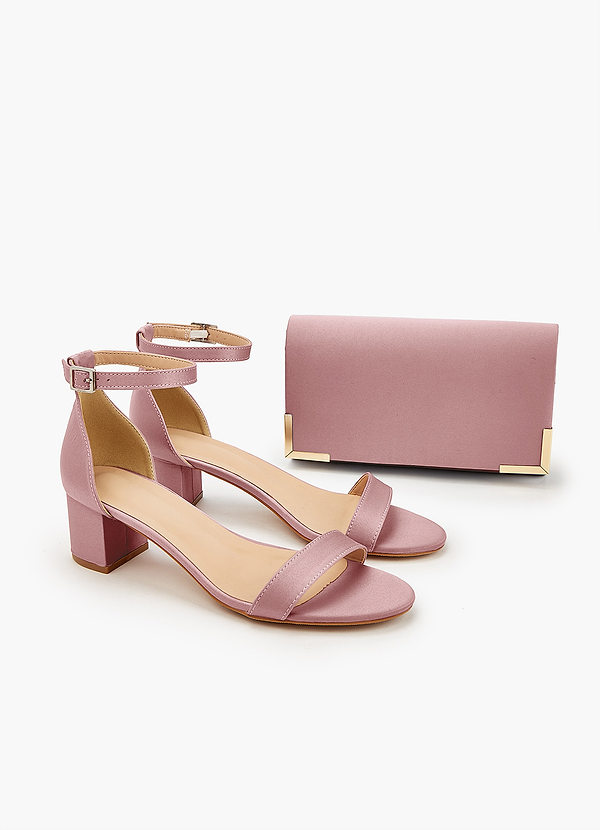 front Matching Color Matte Satin Block Heel Sandals & Envelope Clutch Set