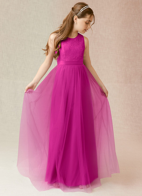 Azazie Georgette Junior A-Linie Spitze Tüll Kleid Fuchsia image1