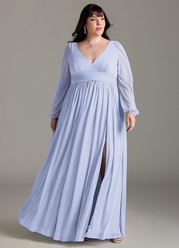 Azazie Norah Bridesmaid Dresses Lavender A-Line V-Neck Long Sleeve Chiffon Dress image1