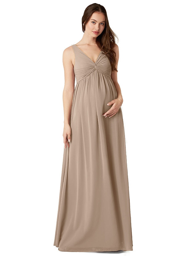 Yetta Maternity Bridesmaid Dresses A-Line V-Neck Gathered Chiffon Floor-Length Dress image1