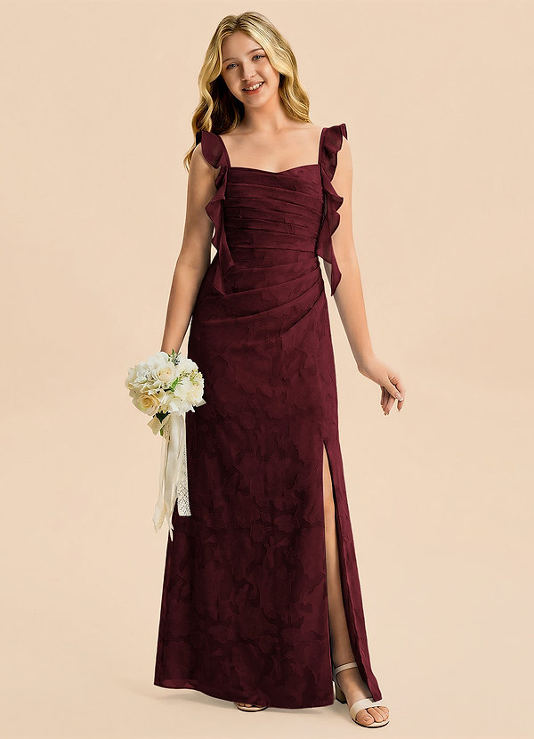 Azazie Jessamine Junior Robe Sirène en Blumen-Burnout Décolleté en cœur Cabernet image1