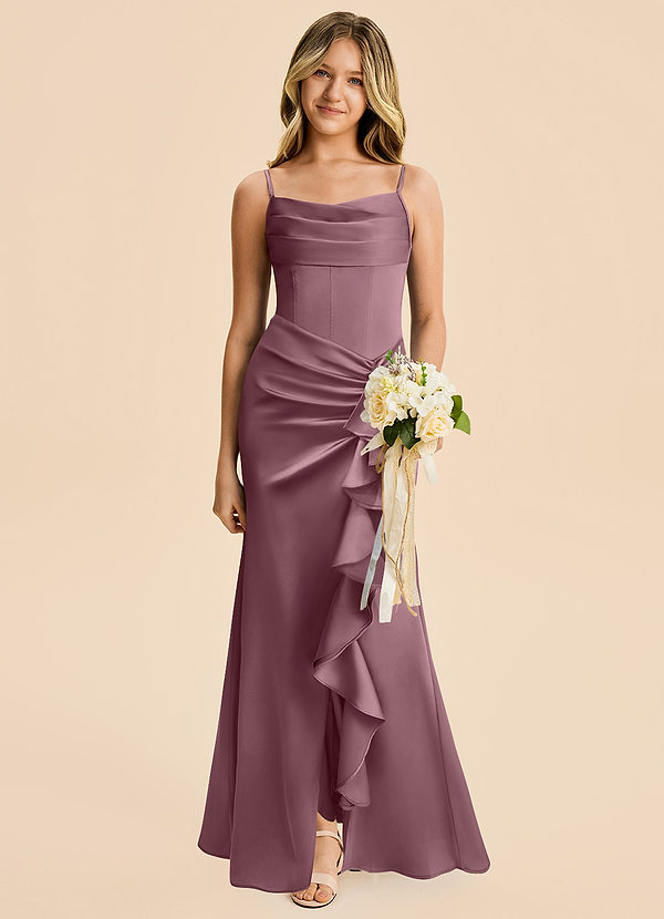 Rosalia Junior Amethyst Sheath Pleated Stretch Satin Dress image1