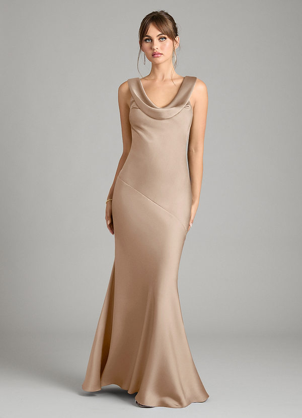 Azazie Rylina Bridesmaid Dresses Taupe Mermaid Stretch Satin Dress image1
